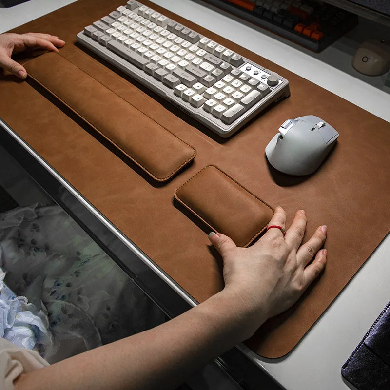 3-Piece PU Desk Mat Set | Waterproof Mouse Pad with Wrist Rest & Non-Slip Base
