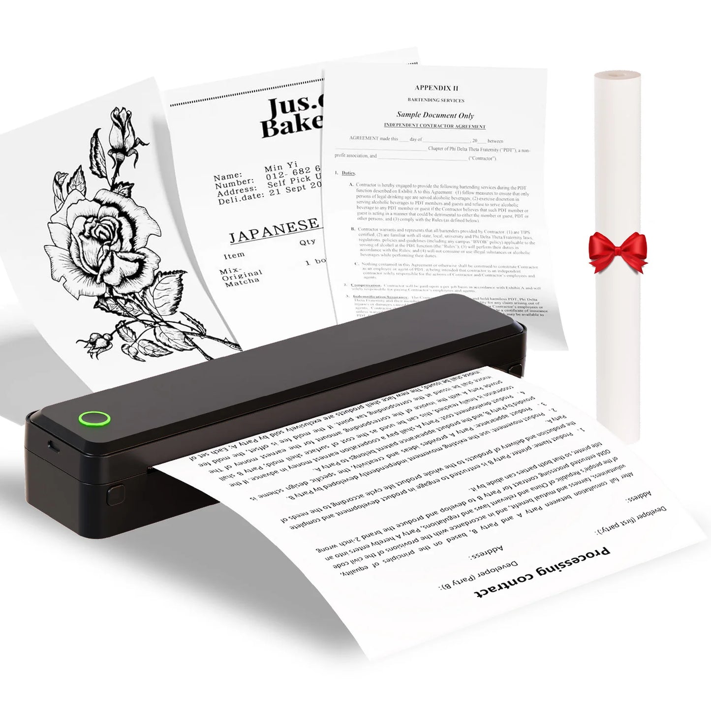U8 Portable Wireless Thermal Printer – Inkless A4 Label Maker, Bluetooth/USB Compatible with Android/iOS Laptop, Supports A4/A5/B5/US Letter