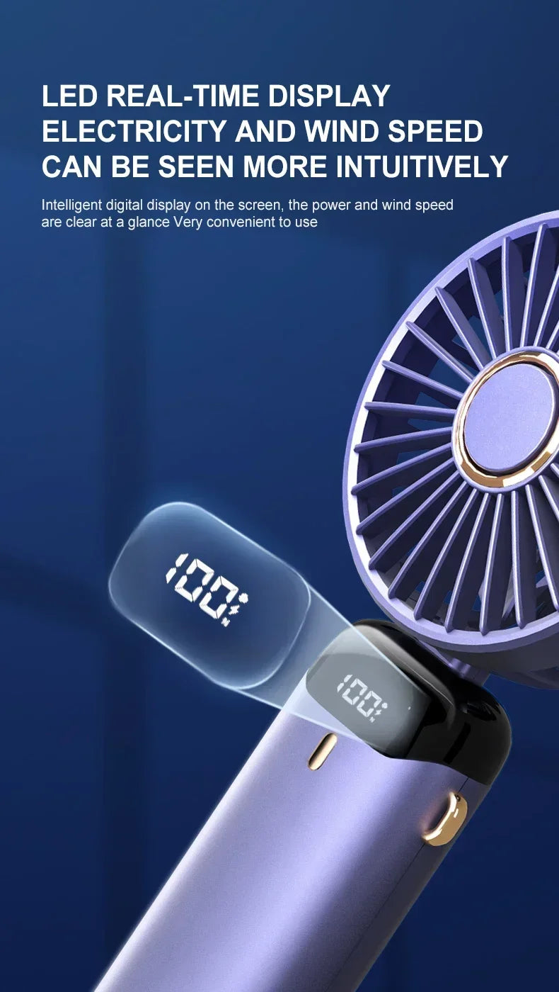 5-Speed Foldable Neck Fan with Phone Stand & LED Display
