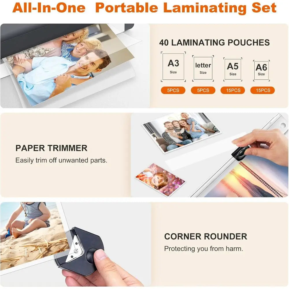 13-Inch 7-in-1 Thermal Laminator with Never Jam Technology – Includes 40 Laminating Sheets, Paper Cutter & Rounder, 3 Heat Settings