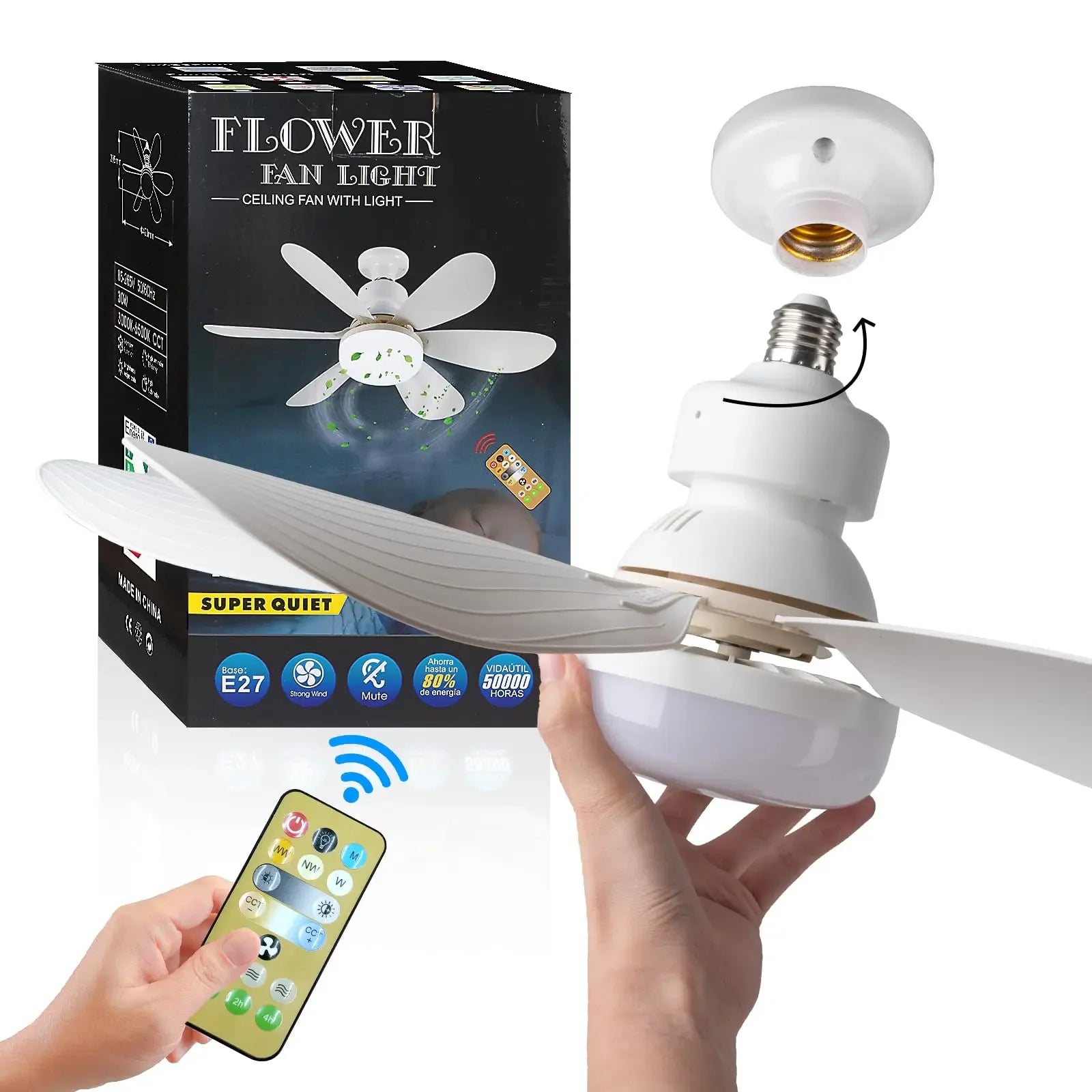 LED Ceiling Fan Light with Remote Control – 6-Blade Modern Ceiling Fan, Dimmable E27 Bulb, 85-265V AC