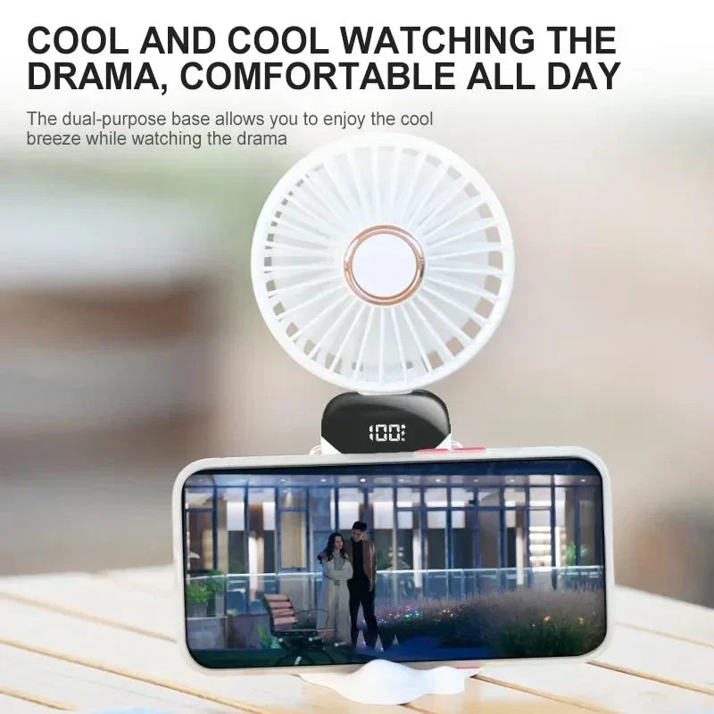 5-Speed Foldable Neck Fan with Phone Stand & LED Display