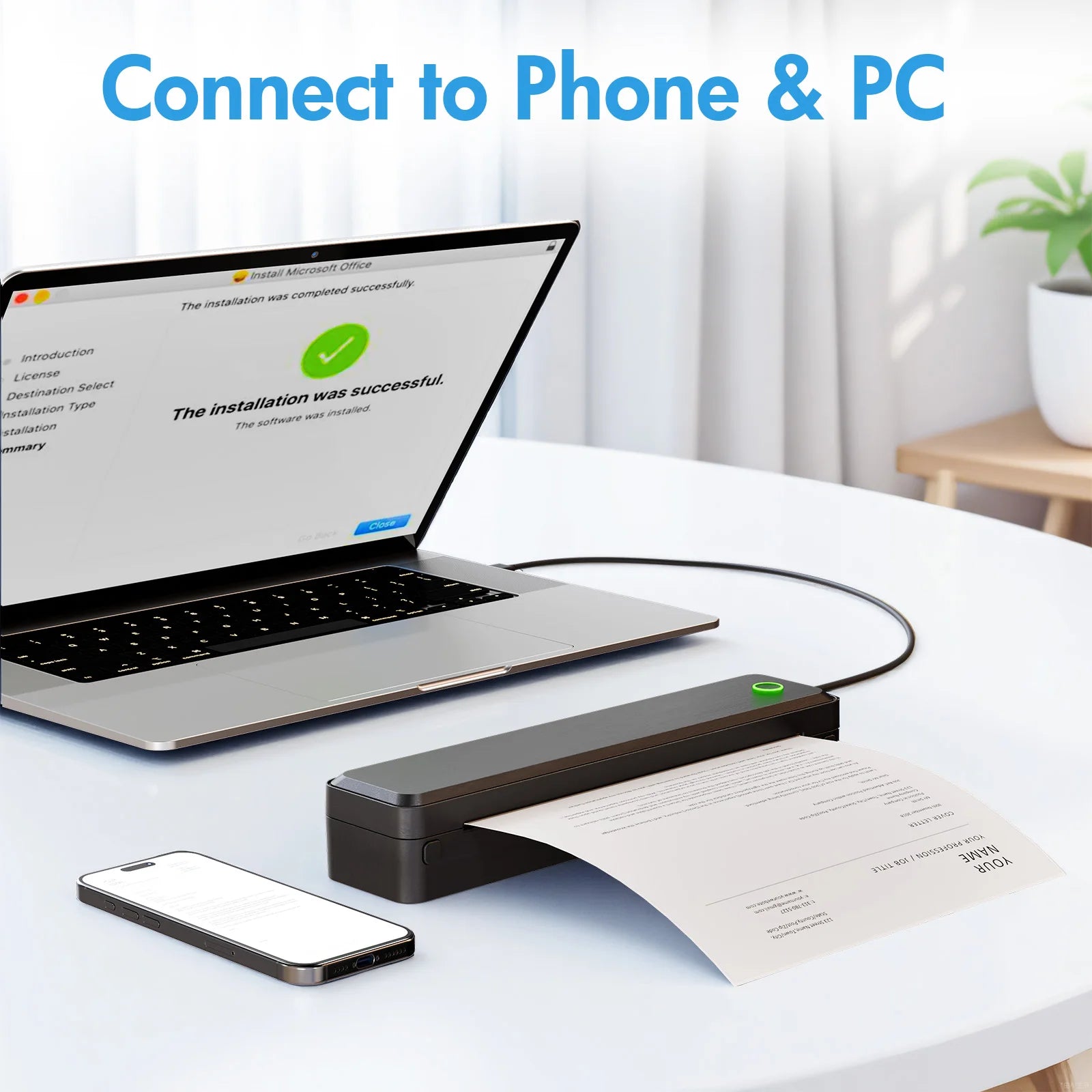 U8 Portable Wireless Thermal Printer – Inkless A4 Label Maker, Bluetooth/USB Compatible with Android/iOS Laptop, Supports A4/A5/B5/US Letter