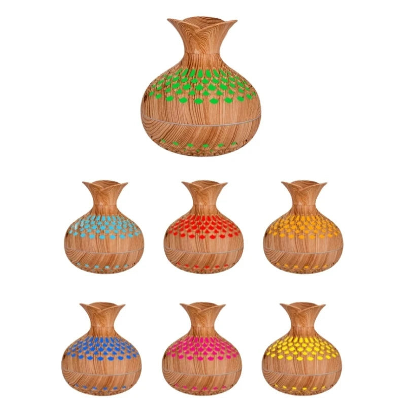 Wood Grain Ultrasonic Humidifier – USB Aroma Diffuser with Colorful Gradient Lights, Silent Operation