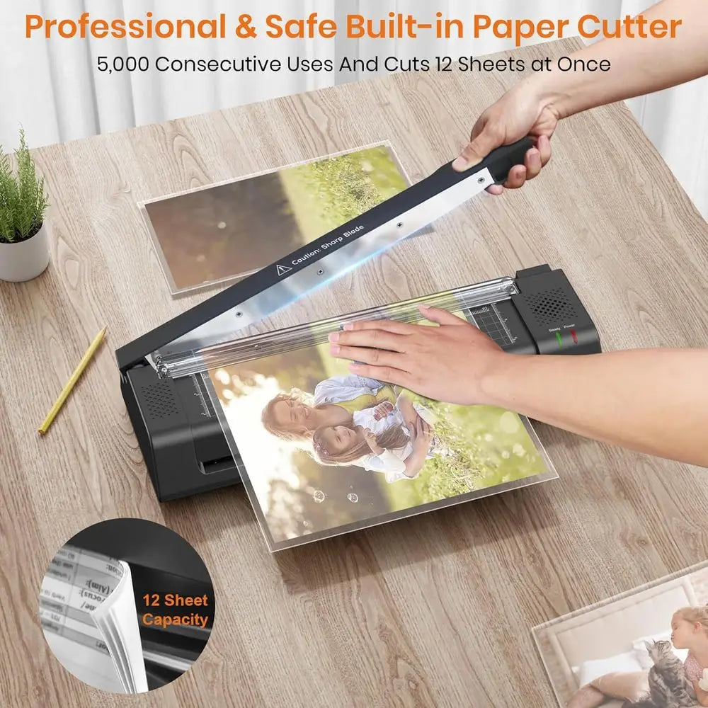 13-Inch Thermal Laminator with Built-in Steel Paper Cutter & Rounder – Includes 13 Laminating Pouches, Jam Release, Hot/Cold Modes