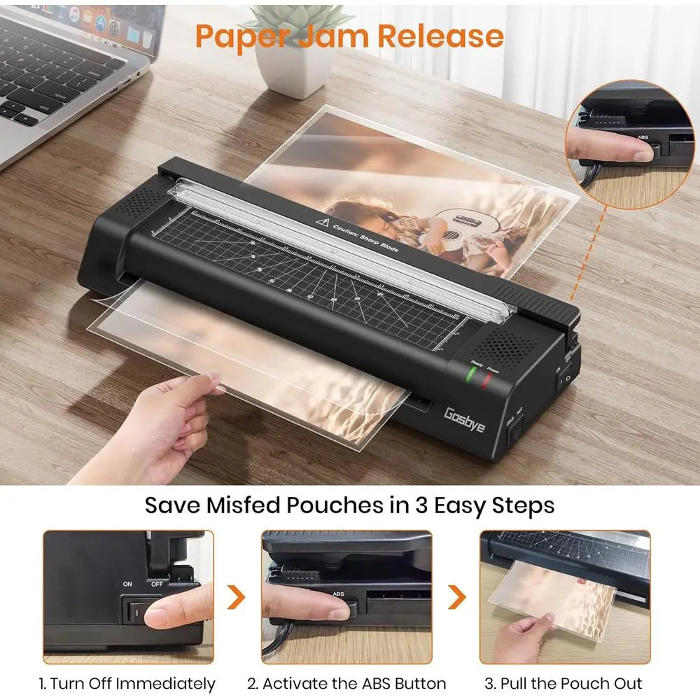 13-Inch Thermal Laminator with Built-in Steel Paper Cutter & Rounder – Includes 13 Laminating Pouches, Jam Release, Hot/Cold Modes