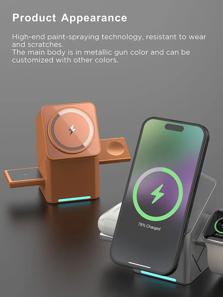 3-in-1 Magnetic Wireless Charging Cube: Foldable 15W Fast Charger Dock