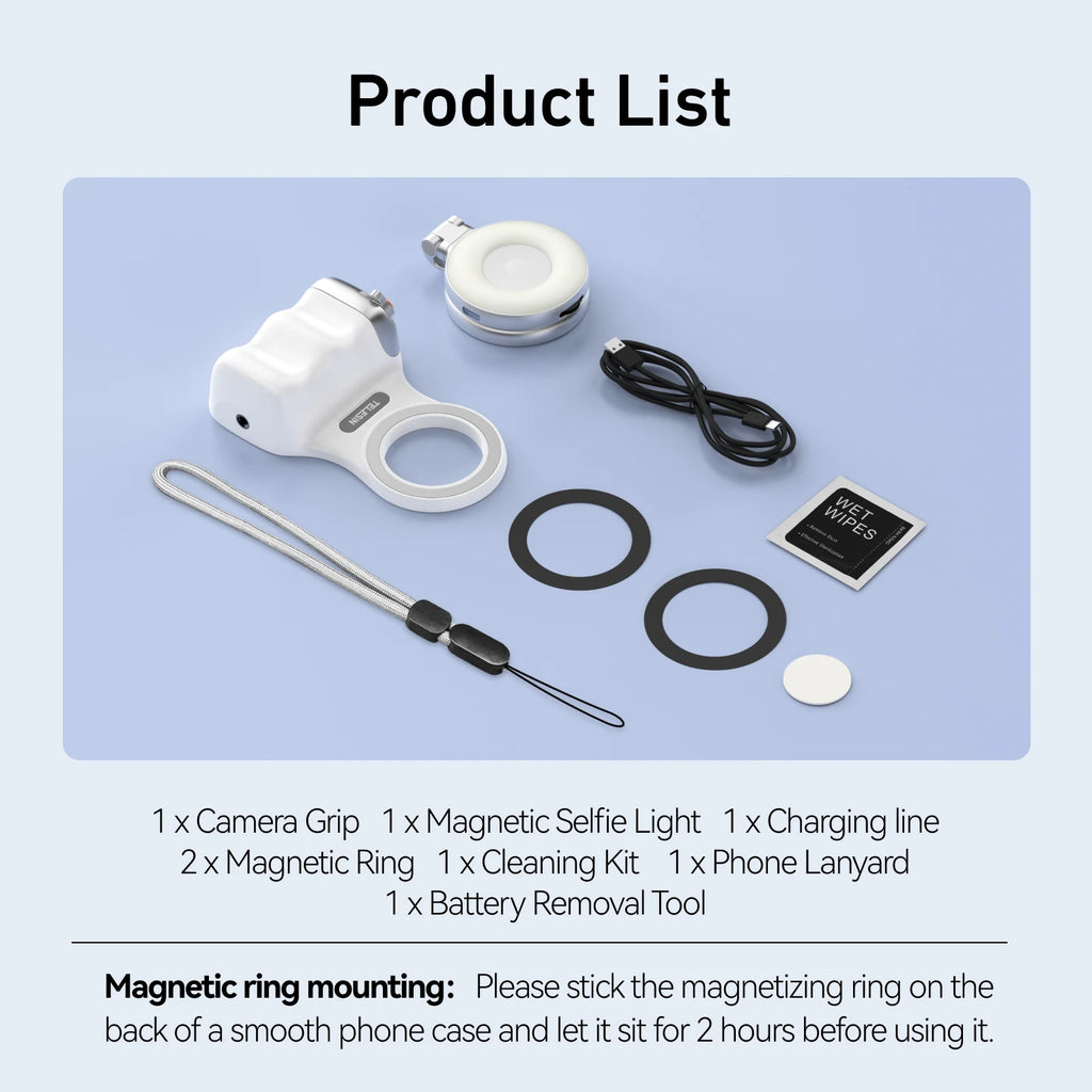 Magnetic Phone Grip with Remote Shutter & Fill Light for iPhone/Android