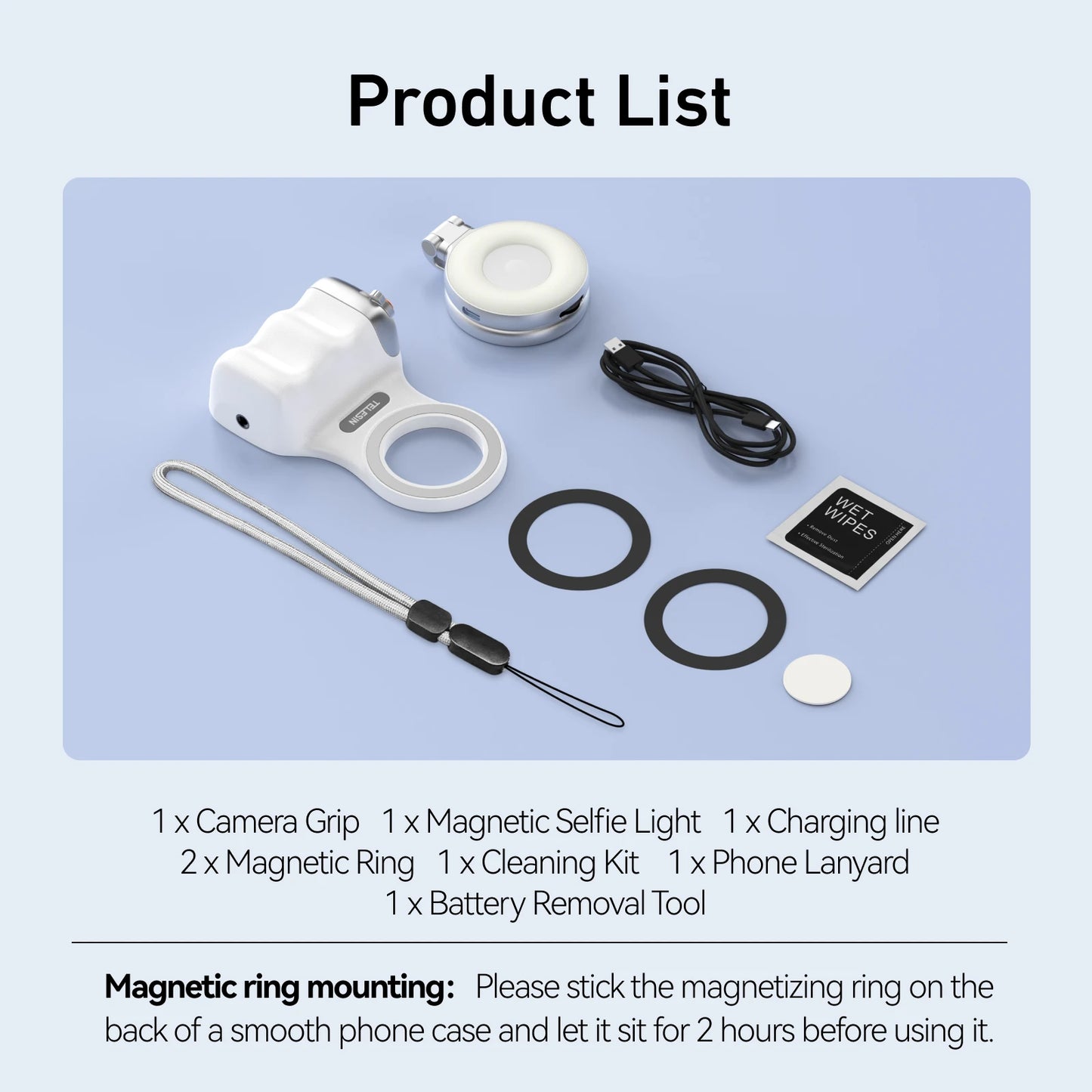 Magnetic Phone Grip with Remote Shutter & Fill Light for iPhone/Android