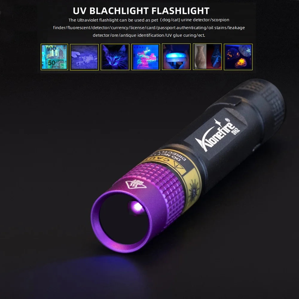 SV62 3W UV LED Flashlight – Miniature 365nm Black Light Torch for Pet Urine, Scorpion, Currency, Ore & Leak Detection (AAA Battery Powered)