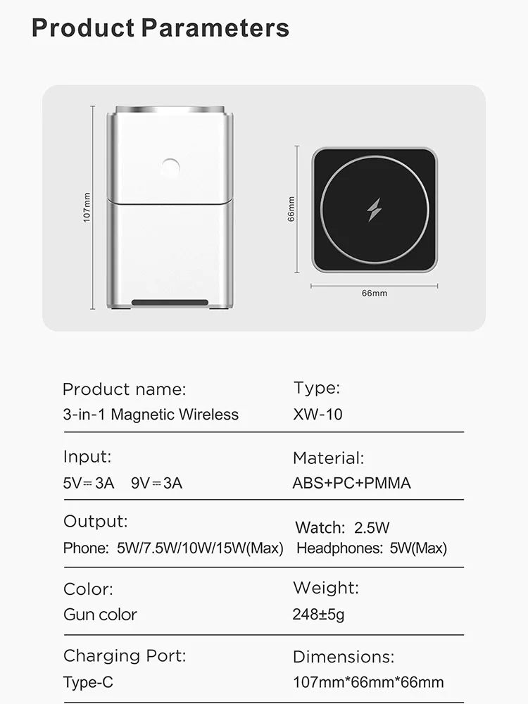 3-in-1 Magnetic Wireless Charging Cube: Foldable 15W Fast Charger Dock