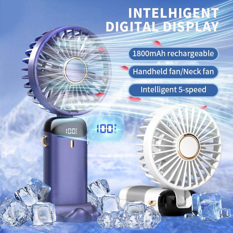 5-Speed Foldable Neck Fan with Phone Stand & LED Display