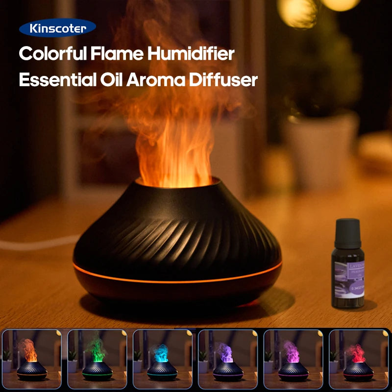 Volcano Aromatherapy Diffuser – Portable Desktop Essential Oil Diffuser with 7-Color Flame Night Light, Ultrasonic Cool Mist Humidifier, Waterless Auto-Off, Silent Operation