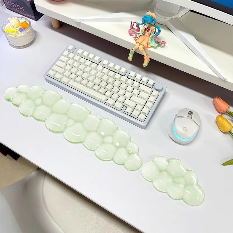 Transparent Silicone Mouse Pad and Keyboard Mat with Memory Foam Wrist Support | Anti-Slip & Ergonomic