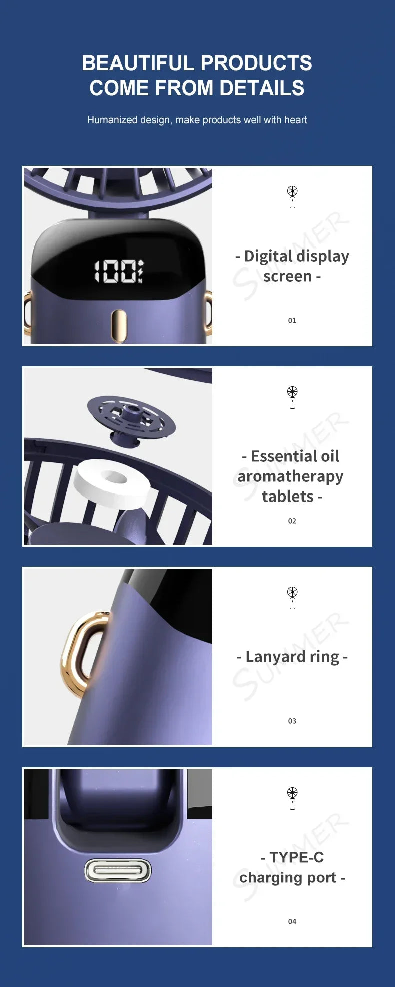 5-Speed Foldable Neck Fan with Phone Stand & LED Display