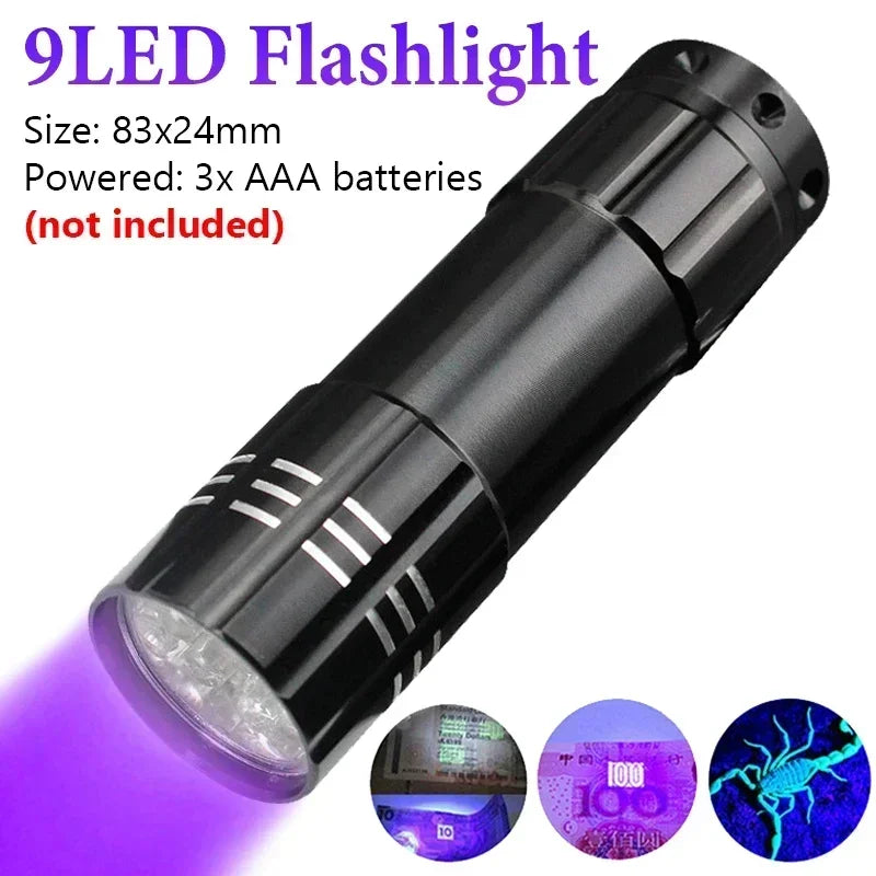 UV Flashlight – Zoomable LED Ultraviolet Black Light Torch for Pet Urine, Stain Detection, Currency Verification & Inspection (AA Powered)
