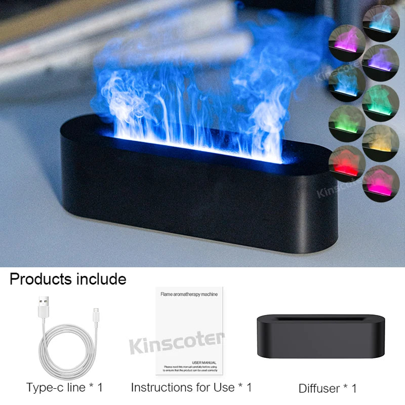 Simulation Colorful Flame Aroma Diffuser – 150ml Ultrasonic Cool Mist Humidifier with Timer (1/3/5H), 3 Light Modes (Flame/Multi-Color/Single-Color)