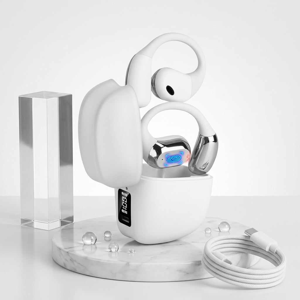 Waterproof Wireless V5.4 Open Ear Earbuds with LED Display Charging Case – IPX5 Sweat-Proof, 7-Hour Playtime, 300-Hour Standby, Touch Controls, Ergonomic Earhooks