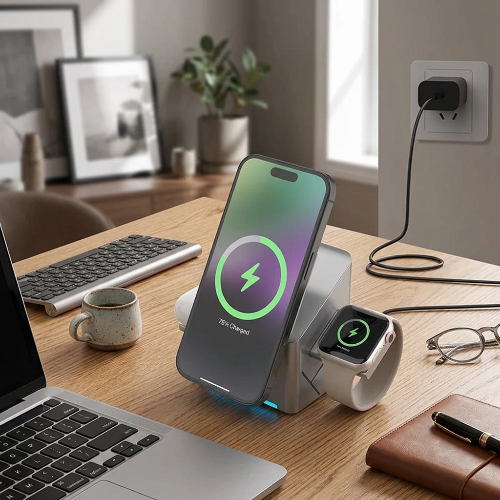 3-in-1 Magnetic Wireless Charging Cube: Foldable 15W Fast Charger Dock