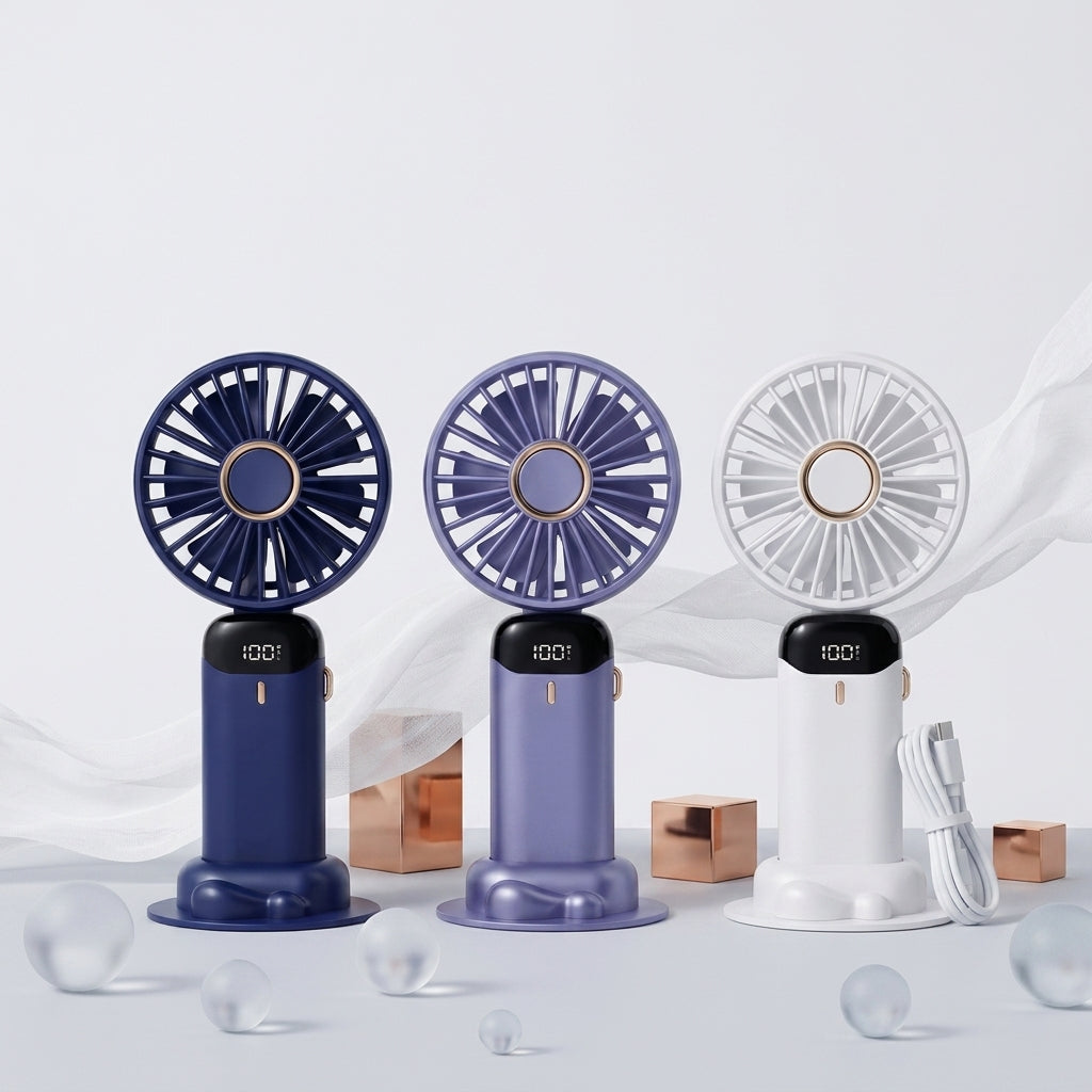 5-Speed Foldable Neck Fan with Phone Stand & LED Display