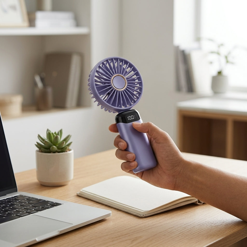 5-Speed Foldable Neck Fan with Phone Stand & LED Display