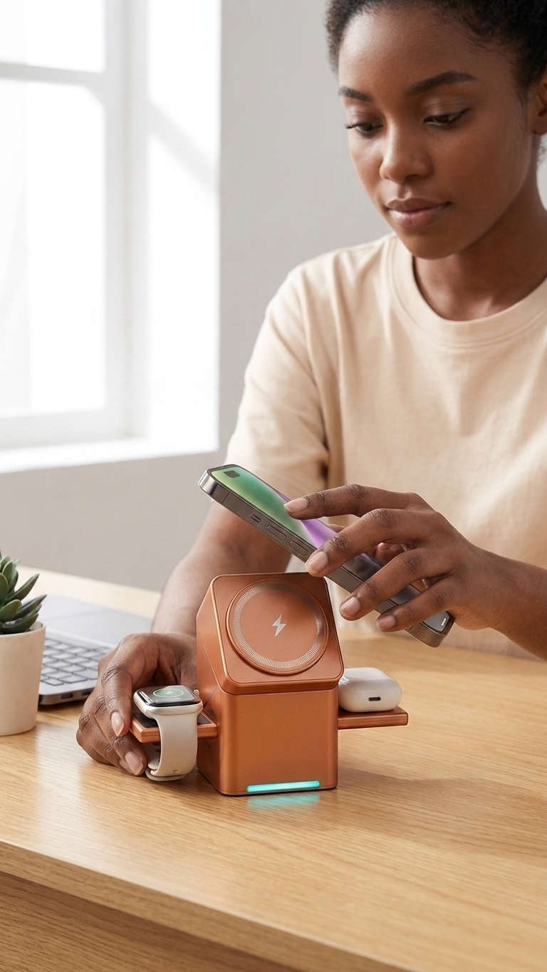 3-in-1 Magnetic Wireless Charging Cube: Foldable 15W Fast Charger Dock